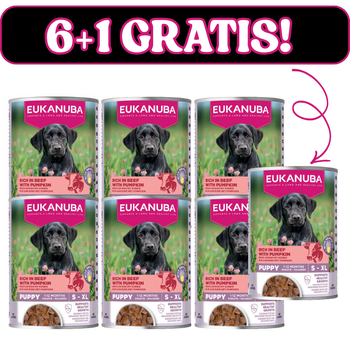 EUKANUBA Wet food for puppies, rich in beef and pumpkin 6x400g + 400g Free