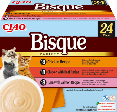 INABA Cat Ciao Bisque - complementary food for cats, cream soup with chicken, beef and fish 2x(24x40g)