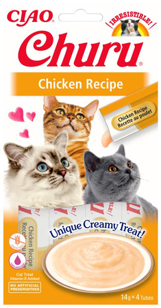 no pork INABA Churu chicken-flavoured cat treat 4x14g