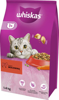 WHISKAS Adult 1.4 kg – complete dry food for adult cats, with delicious beef