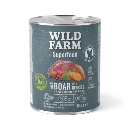 WILD FARM Superfood Wild Boar (venison with yams, berries and herbs) 6x800g grain-free dog food