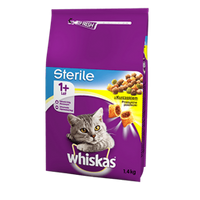 no pork WHISKAS Sterile Dry Cat Food 1+ After Sterilization with Chicken 1.4kg