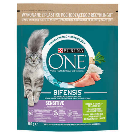 no pork Purina One Cat Sensitive Food with turkey for cats 800g
