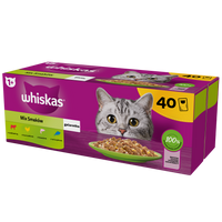 WHISKAS Adult pouches 40 x 85 g Mix of Flavours - wet food for adult cats, in jelly (pieces with: beef, chicken, salmon, tuna)