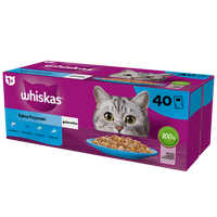 WHISKAS Adult pouches 40 x 85 g Fish Delicacies - wet food for adult cats, in jelly (pieces with: salmon, tuna, cod, white fish)