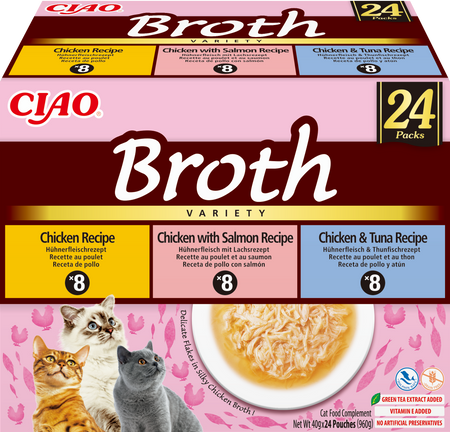 INABA Ciao Broth - complementary food for cats, broth with chicken, salmon and tuna flavor, 24x40g