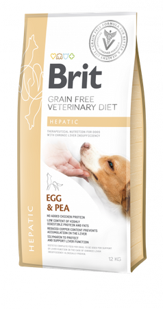 no pork Brit Grain Free Veterinary Diet Dog Hepatic Egg and Peas 12kg