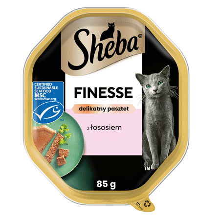 SHEBA Finesse tray 85 g – complete wet food for adult cats, with salmon, in pâté