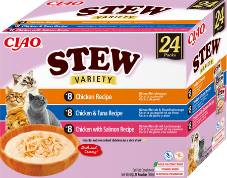 INABA Cat Ciao Stew - complementary food for cats with chicken, tuna and salmon flavor 24x40g