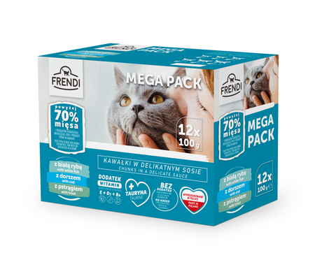 no pork Frendi cat sachets (white fish/orchid/ trout) 12x100g