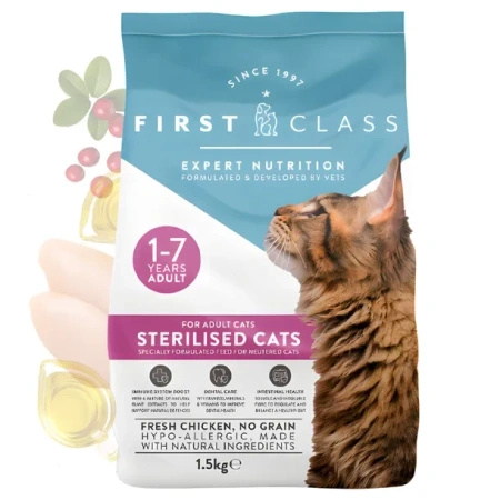 First Class Sterilised 1.5kg - dry food for sterilised cats with chicken flavour