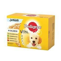 no pork Pedigree Puppy Wet Food Mixed Flavours Chicken & Rice, Lamb & Rice, Poultry & Rice and Beef & Rice in Jelly 12x100g