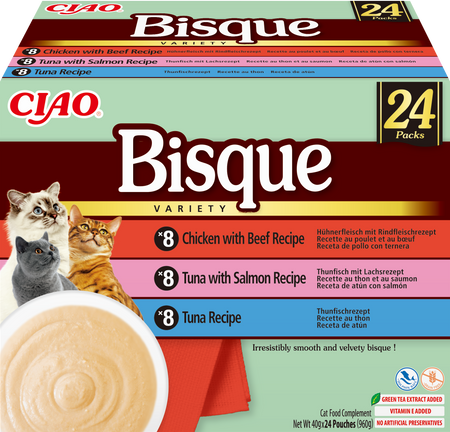 INABA Cat Ciao Bisque - complementary food for cats, cream soup with chicken, beef, tuna and salmon 24x40g