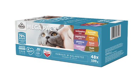 Frendi sachets for cats, meat and fish flavours in jelly, 48x100g
