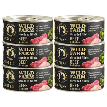 WILD FARM Fillets Beef&Chicken 6x70g - grain-free wet cat food, fillet in broth
