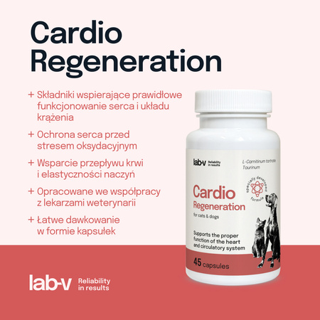 Lab-v Cardio Regeneration – Support for the proper functioning of the heart and circulatory system for dogs and cats 2x45 capsules