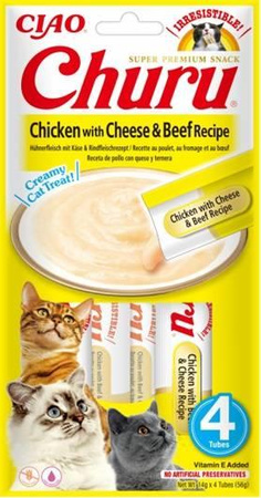 INABA Churu cat treats with chicken, cheese and beef flavour 12x(4x14g)