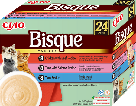 INABA Cat Ciao Bisque – complementary cat food, cream soup with chicken, beef, tuna and salmon, 2x(24x40g)
