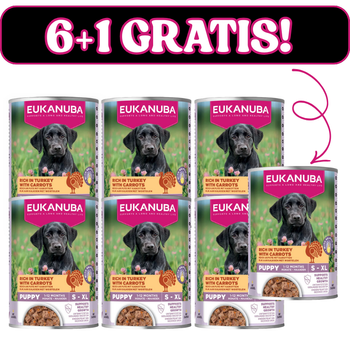 EUKANUBA Wet food for puppies, rich in turkey and carrots 6x400g + 400g Free