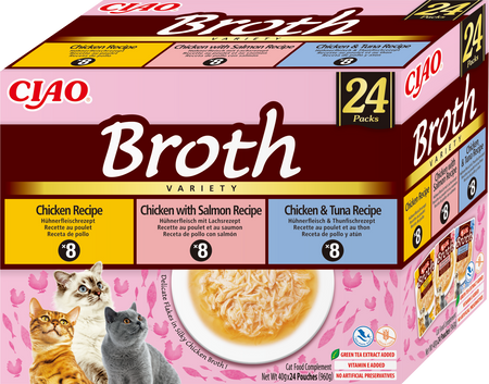 INABA Ciao Broth – complementary cat food with chicken, salmon and tuna flavour 2x(24x40g)