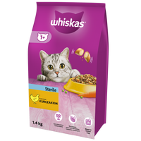 no pork WHISKAS Sterile Dry Cat Food 1+ After Sterilization with Chicken 1.4kg