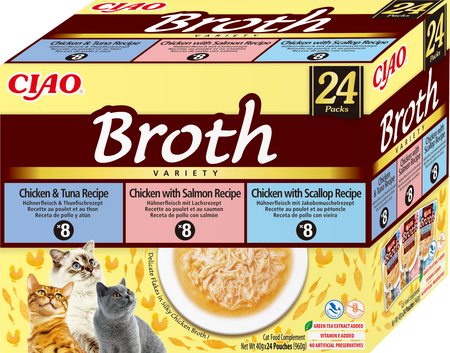 INABA Ciao Broth - complementary food for cats, broth with chicken, salmon, tuna and scallop flavor 24x40g