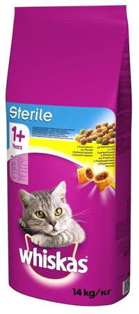 WHISKAS Dry Food for Sterilized Cats 1+ Sterile with Chicken 14kg