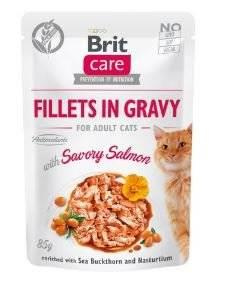 NO PORK Brit Care Cat Pouches Filets In Gravy With Savory Salmon Enriched With Sea Buckthorn And Nasturtium 85g