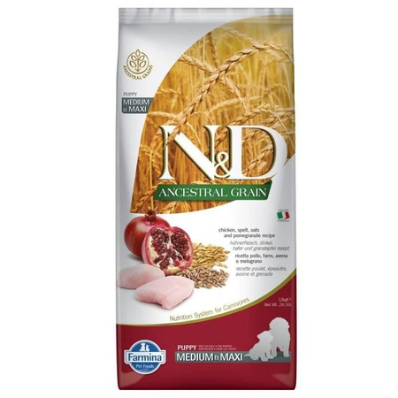 NO PORK Farmina N&D Ancestral Grain Canine Puppy Medium&Maxi Chicken&Pomegranate 12kg