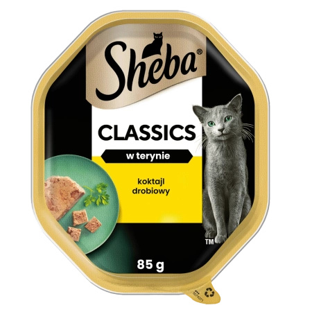  SHEBA Classics tray 85 g – complete wet food for adult cats, poultry cocktail, in jelly