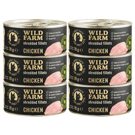 WILD FARM Fillets Chicken 6x70g - grain-free wet cat food, fillet in broth