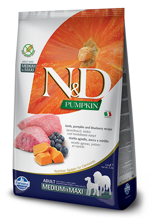Farmina N&amp;D Pumpkin Grain Free canine LAMB &amp; BLUEBERRY ADULT MEDIUM &amp; MAXI 12kg