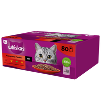 WHISKAS Adult pouches 80 x 85 g Classic Meals – wet food for adult cats, in sauce (pieces with: beef, chicken, lamb, poultry)