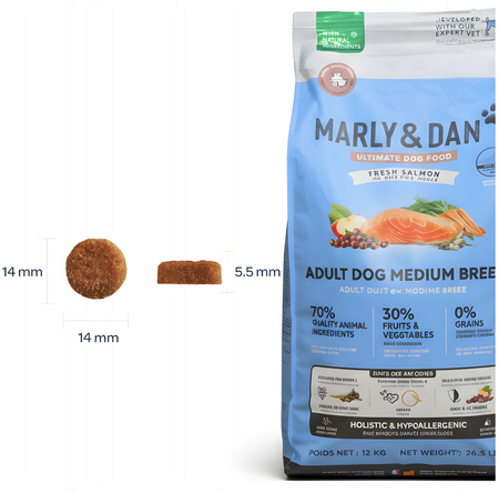 Marly & Dan Adult Dog Medium Breed Fresh Salmon Holistic & Hypoallergenic 12kg dry food