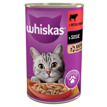 no pork WHISKAS Wet Cat Food 1+ with Beef in Sauce 400g