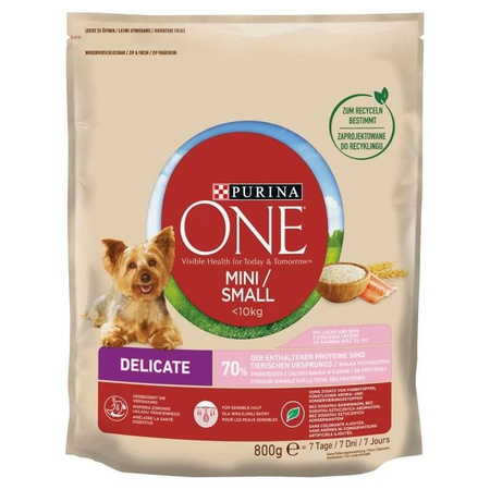 no pork Purina One Mini/Small Delicate Dog Food Salmon with Rice 800g