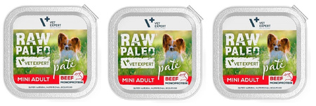 no pork Vetexpert Raw Paleo Pate Mini Adult Beef 3x150g