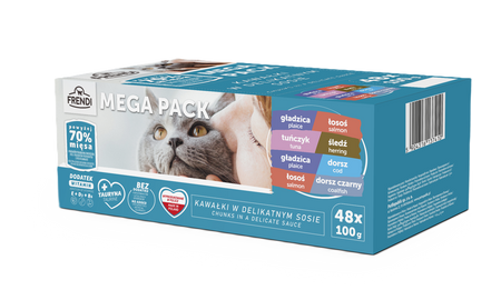 Frendi cat food pouches, fish flavours in sauce, 48x100g