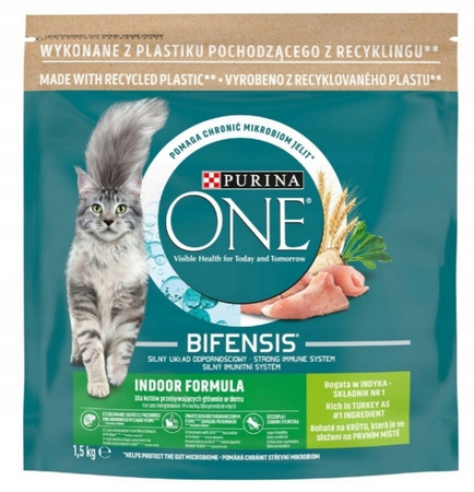Purina One Indoor Cat Adult Food with turkey for cats 1.5kg