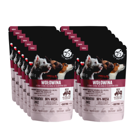 no pork PetRepublic Mini Finely Chopped Pieces in Delicate Beef Sauce 12x100g