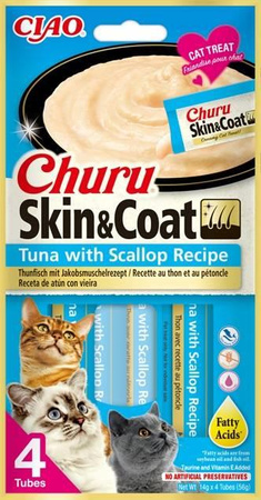 INABA Churu Skin & Coat for cats, tuna and scallop flavour, 4x14g